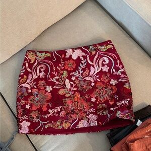 Vici Red Floral Sequin Mini Skirt